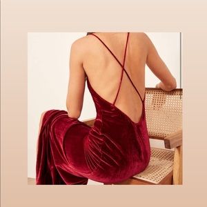 Reformation Rimini Red Velvet Strap Slip Dress